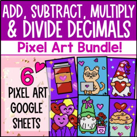 Thumbnail for Decimal Operations Digital Pixel Art | Add Subtract Multiply Divide Decimals