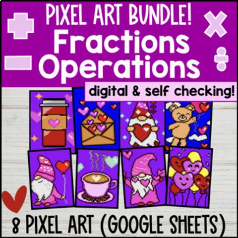 Thumbnail for Fraction Operations Digital Pixel Art Add Subtract Multiply Divide Fractions