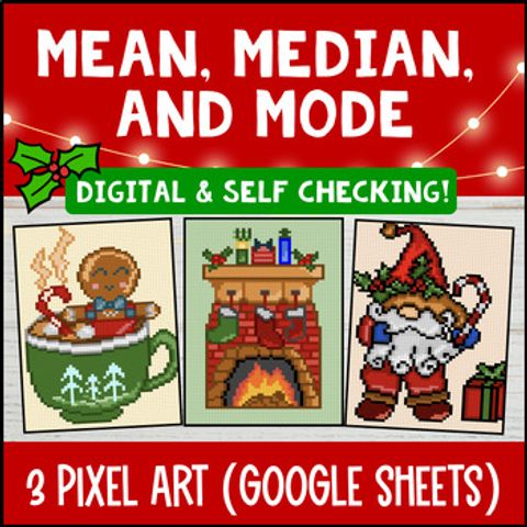 Thumbnail for [Christmas] Mean Median Mode Measure of Center Digital Pixel Art Sub Plan