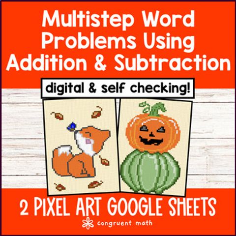 Thumbnail for [Fall] Multistep Word Problems Whole Numbers Addition Subtraction Pixel Art
