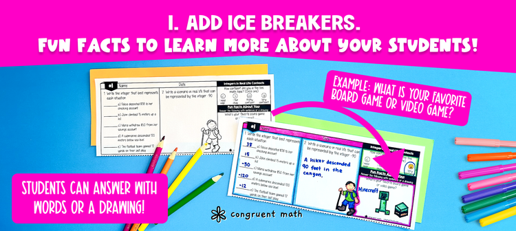 Ice Breaker Warm Ups for Middle School Math classroom