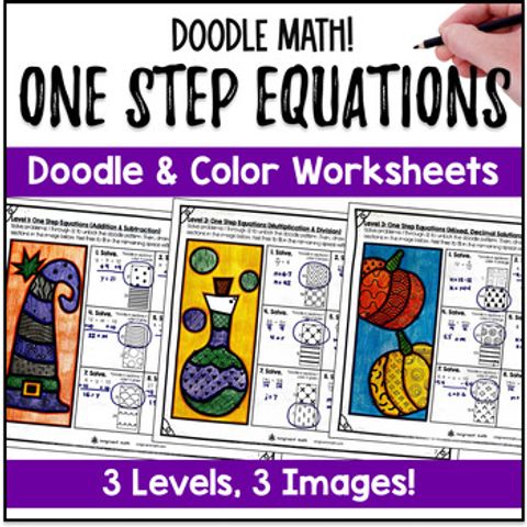 Thumbnail for Solving One Step Equations Doodle Math Worksheets, a Twist on Color by Number