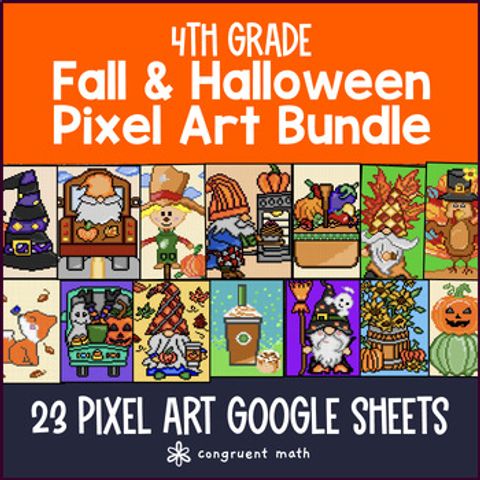 Thumbnail for 4th Grade Math Halloween Digital Pixel Art Bundle | Fall Math CCSS