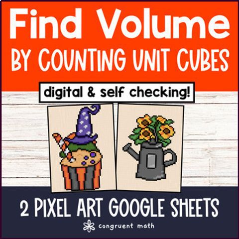 Thumbnail for Volume of Prisms by Counting Unit Cubes Halloween Digital Pixel Art 3D Solids