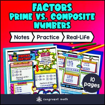 Factors, Prime vs. Composite Numbers Guided Notes with Doodles Sketch Notes