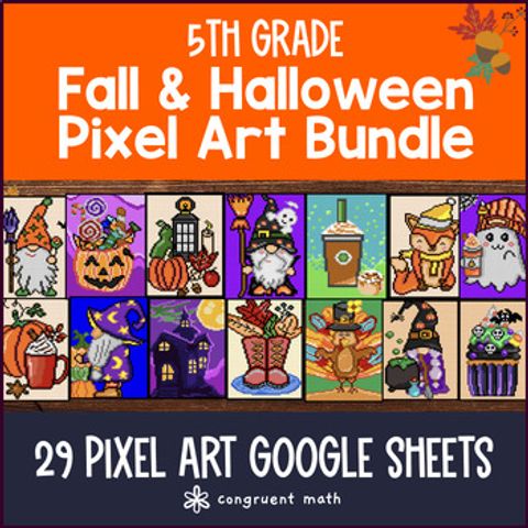 Thumbnail for 5th Grade Math Halloween Digital Pixel Art Bundle | Fall Math CCSS