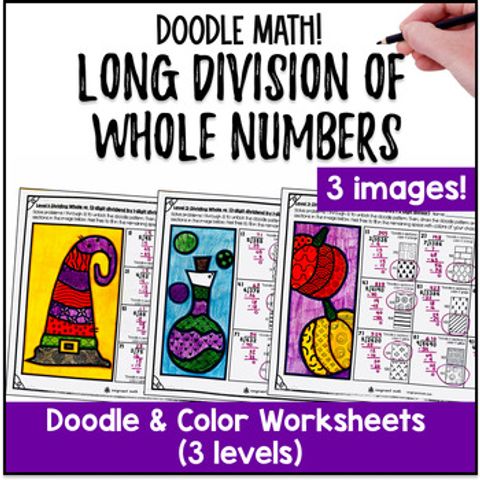 Thumbnail for Long Division Whole Number Quotients Doodle & Color by Number Worksheets