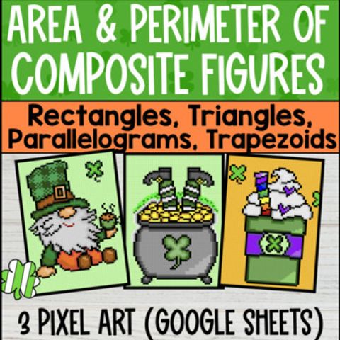 Thumbnail for Area & Perimeter of Composite Figures Digital Pixel Art Parallelogram Trapezoids
