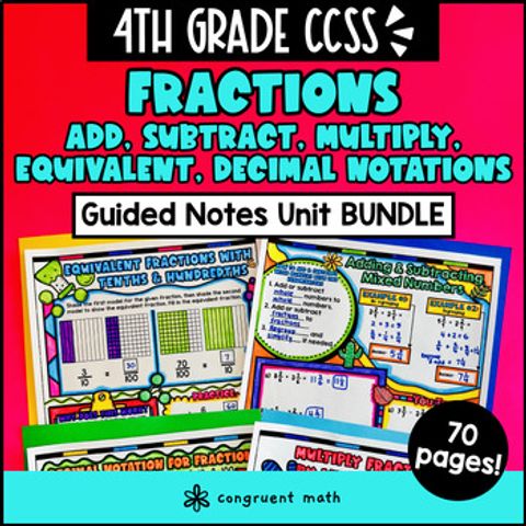 Thumbnail for Fractions Add Subtract Multiply Decimal Notation Guided Notes 4th Grade CCSS