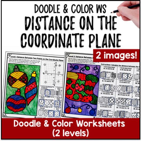 Thumbnail for Distance on the Coordinate Plane Doodle Math & Color by Number Worksheets Winter