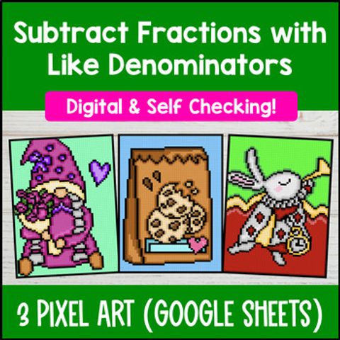 Thumbnail for Subtracting Fractions with Like Denominators Digital Pixel Art Visual Models