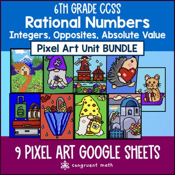 Rational Numbers Pixel Art BUNDLE | 6th Grade CCSS | Fractions Decimals Integers