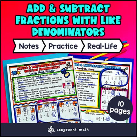 Thumbnail for Adding and Subtracting Fractions Like Denominator Guided Notes Doodles 4.NF.B.3a