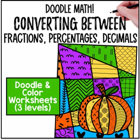 Thumbnail for Converting Fractions Decimals Percents Doodle Math Color by Number Worksheets