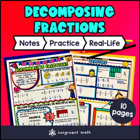 Thumbnail for Decomposing Fractions Numerators Denominators Guided Notes w Doodles 4.NF.B.3b