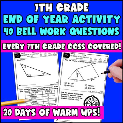 Thumbnail for 7th Grade End of Year Math Activities | CCSS Test Prep | Bell Work