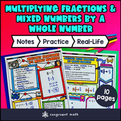 Thumbnail for Multiplying Fractions by Whole Numbers Guided Notes w/ Doodles | Mixed Numbers