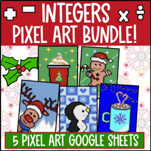 Thumbnail for Integer Operations Digital Pixel Art BUNDLE Google Sheets Add Subtract Multiply