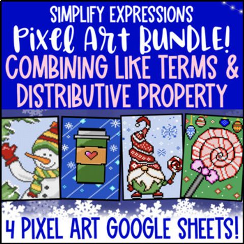 Thumbnail for Combining Like Terms Distributive Property Digital Pixel Art Simplify Expression