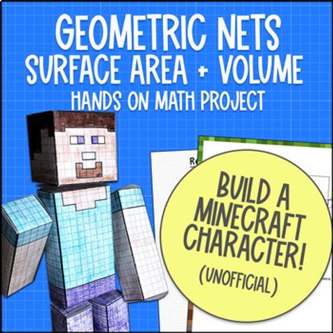 Thumbnail for Surface Area and Volume of 3D Shape Nets Math Project | Minecraft - Steve