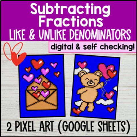 Thumbnail for Subtracting Fractions Digital Pixel Art Like and Unlike Denominators 4th 5th Gr