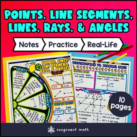 Thumbnail for Lines Rays Line Segment and Angles Guided Notes w Doodles Parallel Perpendicular