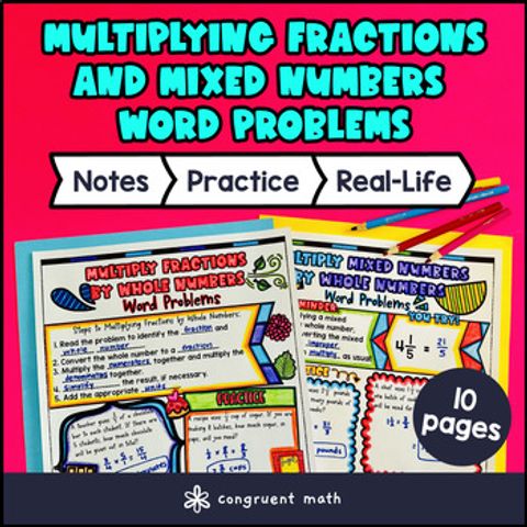 Thumbnail for Word Problems Multiplication of a Fraction by Whole Numbers Guided Notes Doodles