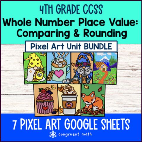 Thumbnail for Whole Number Place Value Comparing Rounding Pixel Art Unit BUNDLE | 4th Grade