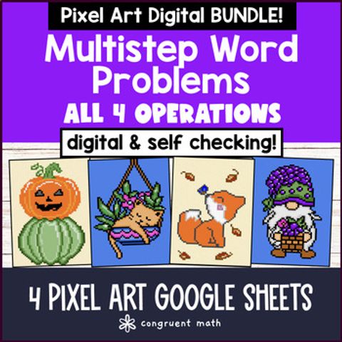 Thumbnail for Multi step Word Problems Digital Pixel Art 4th Grade 5th Grade All Operations
