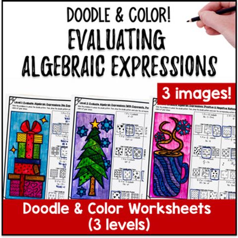 Thumbnail for Evaluating Algebraic Expressions Substitution Doodle & Color by Number Worksheet