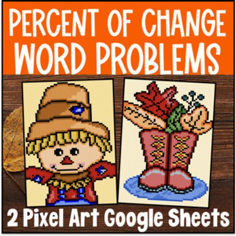 Thumbnail for Percent of Change Word Problems Pixel Art | Percentages Increase and Decrease