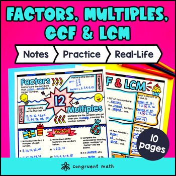 Greatest Common Factor & Least Common Multiple GCF LCM Guided Notes with Doodles