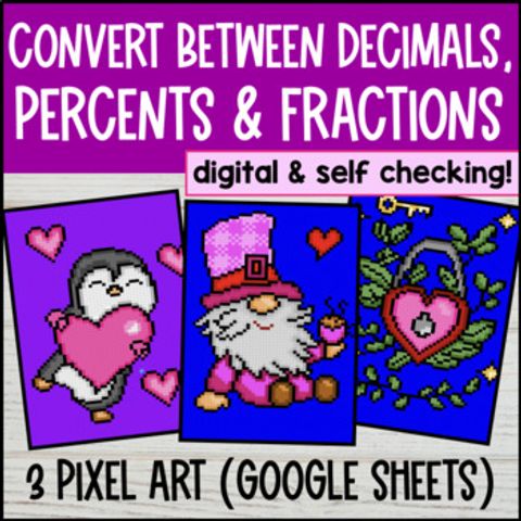 Thumbnail for Converting Fractions, Decimals, and Percents Digital Pixel Art CCSS TEKS