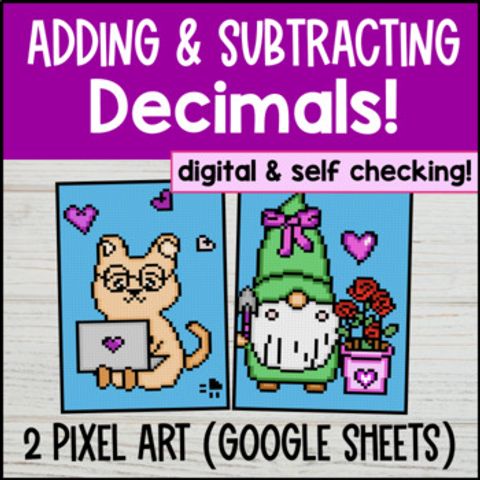 Thumbnail for Adding and Subtracting Decimals Digital Pixel Art | Tenths Hundredths Place