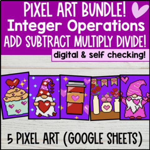 Thumbnail for Integer Operations Digital Pixel Art Add Subtract Multiply Divide Integers