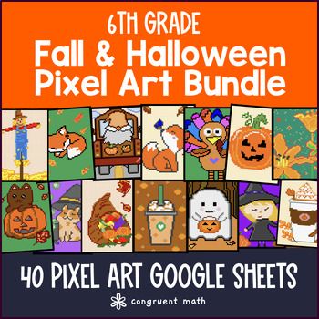 6th Grade Math Fall Digital Pixel Art Bundle | Halloween Math CCSS