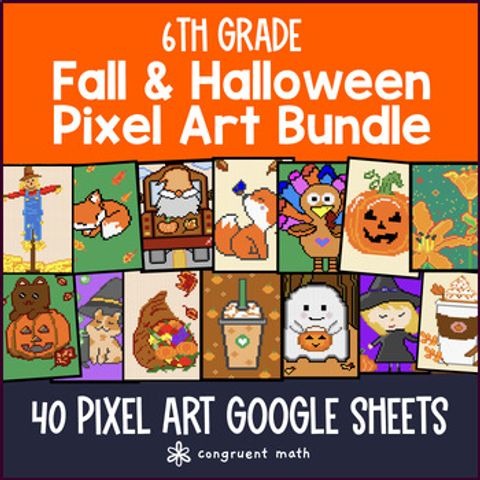 Thumbnail for 6th Grade Math Fall Digital Pixel Art Bundle | Halloween Math CCSS
