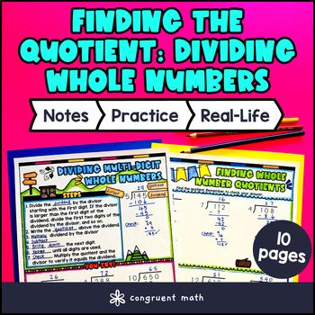 Dividing Whole Numbers by Whole Number Guided Notes w Doodles | Quotients