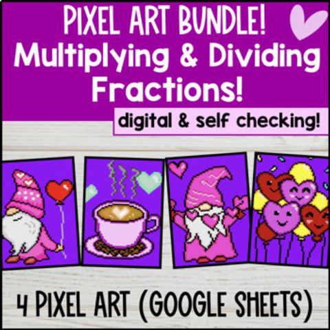 Thumbnail for Multiplying and Dividing Fractions & Whole Numbers Digital Pixel Art BUNDLE