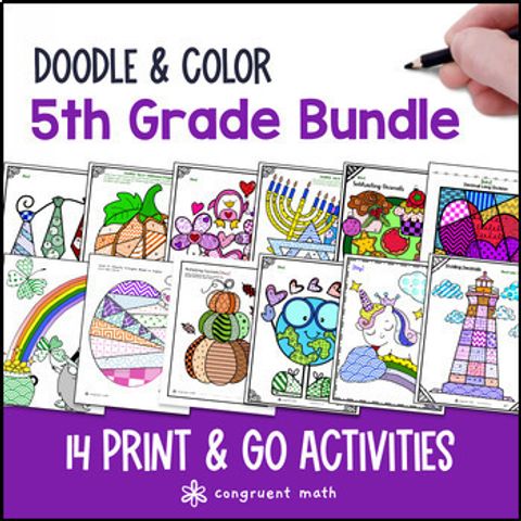 Thumbnail for 5th Grade Doodle Math BUNDLE | Twist on Color by Number Worksheets | Sub Plans