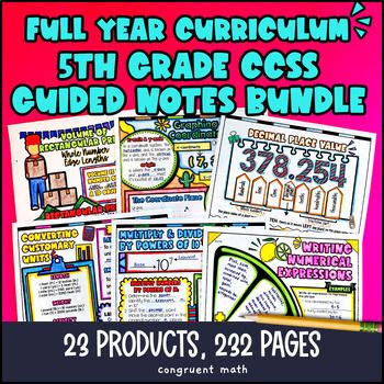 5th Grade Math Full-Year Guided Notes Back to School CCSS Lesson with Doodles