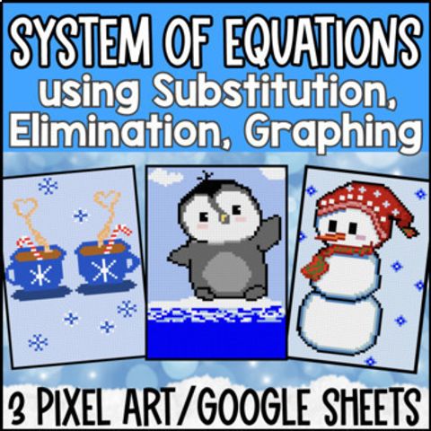 Thumbnail for Solving Systems of Equations Digital Pixel Art Elimination Substitution Graphing
