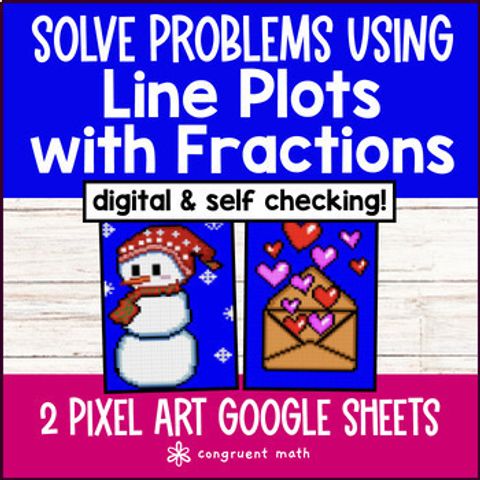 Thumbnail for Line Plots with Fractions and Whole Numbers Digital Pixel Art | Measurement Data