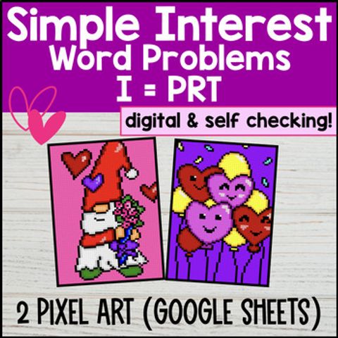 Thumbnail for Simple Interest Digital Pixel Art | Principal Rate Time 7th Grade CCSS TEKS