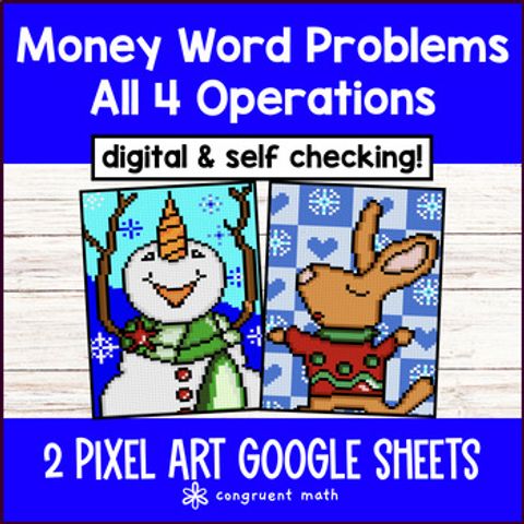 Thumbnail for Money Word Problems 4th Grade Digital Pixel Art Four Operations Decimals