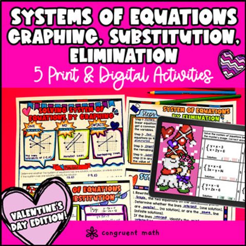 Thumbnail for System of Equations | Valentine's Day Guided Notes Pixel Art Color by Number