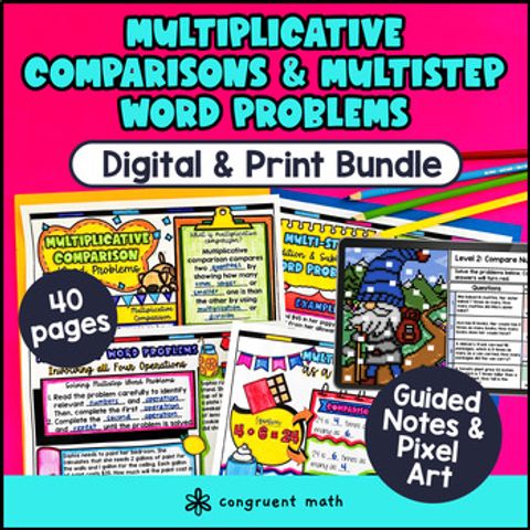 Thumbnail for Multistep Word Problem Multiplicative Comparison 4th Grade Notes Pixel Art