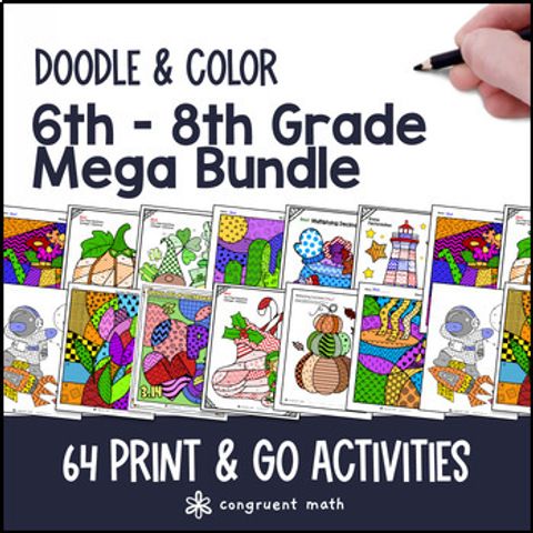 Thumbnail for 6th - 8th Grade Doodle Math Worksheets | Twist on Color by Number | Sub Plans