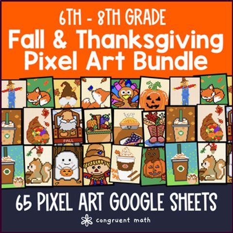 Thumbnail for 6th - 8th Grade Math Thanksgiving Digital Pixel Art Bundle Fall Math CCSS TEKS