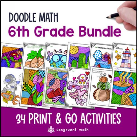 Thumbnail for 6th Grade Doodle Math BUNDLE | Twist on Color by Number Worksheets | Sub Plans